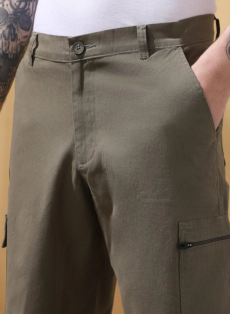 Dennis Lingo Men's Sage 100% Cotton Solid Cropped Cargo Regular Fit Shorts