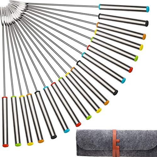 TecUnite 18 Pieces Stainless Steel Fondue Forks with Heat Resistant Handle for Cheese Chocolate Fondue Roast - Image 1