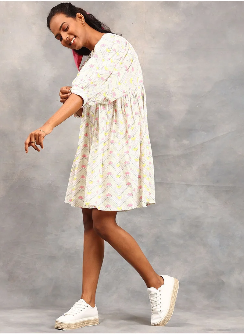 فاب انديا Cotton Printed Short Dress
