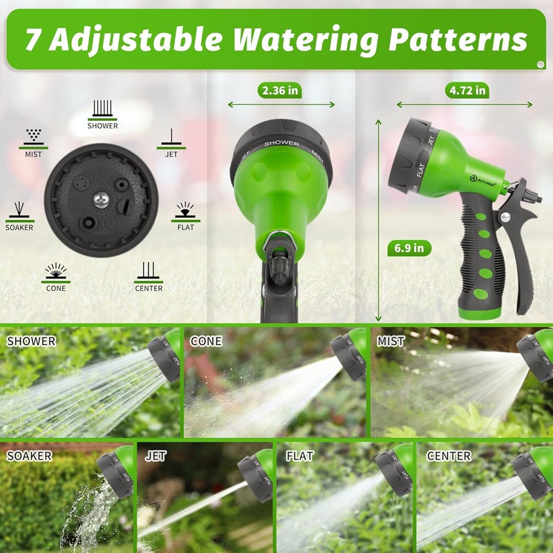 AUTOMAN -Garden-Hose-Nozzle,ABS Water Spray Nozzle with Heavy Duty 7 Adjustable Watering Patterns,Slip Resistant for Watering Plants,Lawn& Garden,Washing Cars,Cleaning,Showering Pets - Green - Image 2