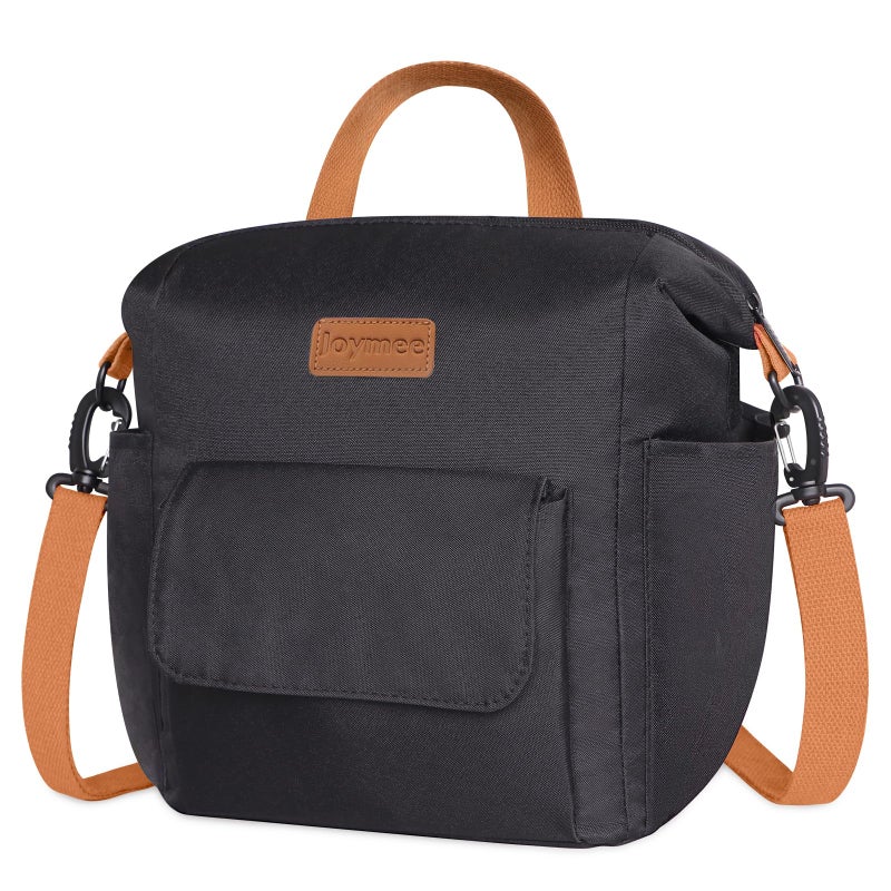 Joymee Insulated Lunch Bag for Women Men Leakproof Large Capacity Reusable Versatile Lunch Bag Adjustable Shoulder Strap Side Pockets Lunch Cooler Bag for Adult for Trip Picnic Work 08 Black