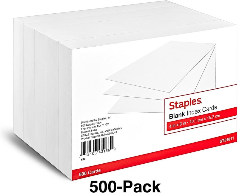 Staples بطاقات فهرسة بيضاء فارغة 4 بوصة × 6 بوصة من ستابلز 500 حزمة 51011 - Image 2