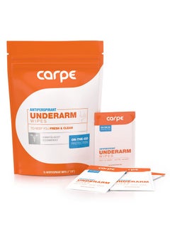 Carpe Carpe Antiperspirant Underarm Wipes for Sweat Blocking, Deodorizing, and Cleansing When You’re On the Move - 15 Residue Free, Individually Wrapped Wipes - Clean and Refreshing Scent  - Image 1