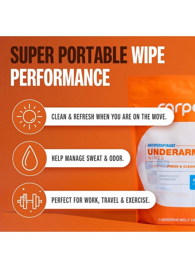 Carpe - Carpe Antiperspirant Underarm Wipes for Sweat Blocking, Deodorizing, and Cleansing When You’re On the Move - 15 Residue Free, Individually Wrapped Wipes - Clean and Refreshing Scent - Image 1