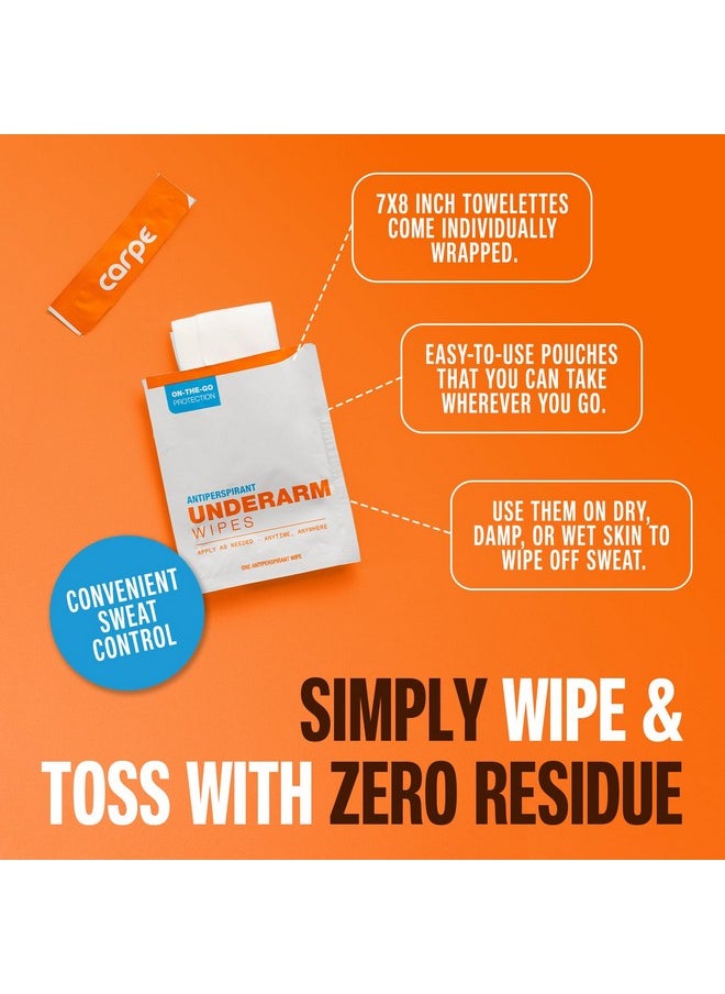 Carpe - Carpe Antiperspirant Underarm Wipes for Sweat Blocking, Deodorizing, and Cleansing When You’re On the Move - 15 Residue Free, Individually Wrapped Wipes - Clean and Refreshing Scent - Image 1