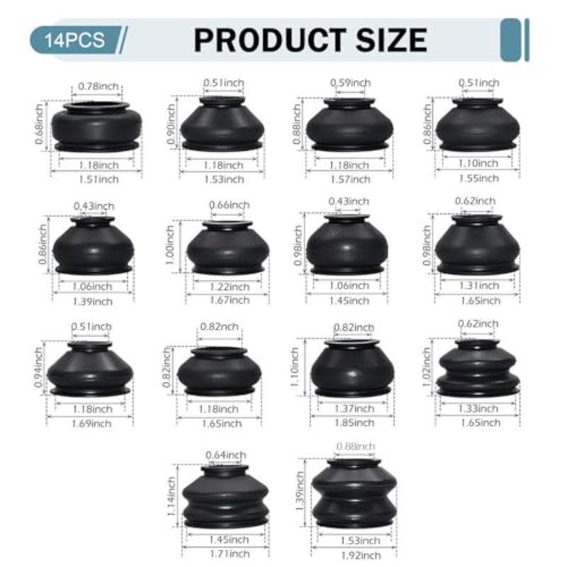14PCS Tie Rod Boots, Rubber Tie Rod End Boot, Ball Joint Head Dust Protection, Car Dust Cap Tie Rod End Kit, Universal Ball Joint Boot Replacement for Most Vehicles - Image 2
