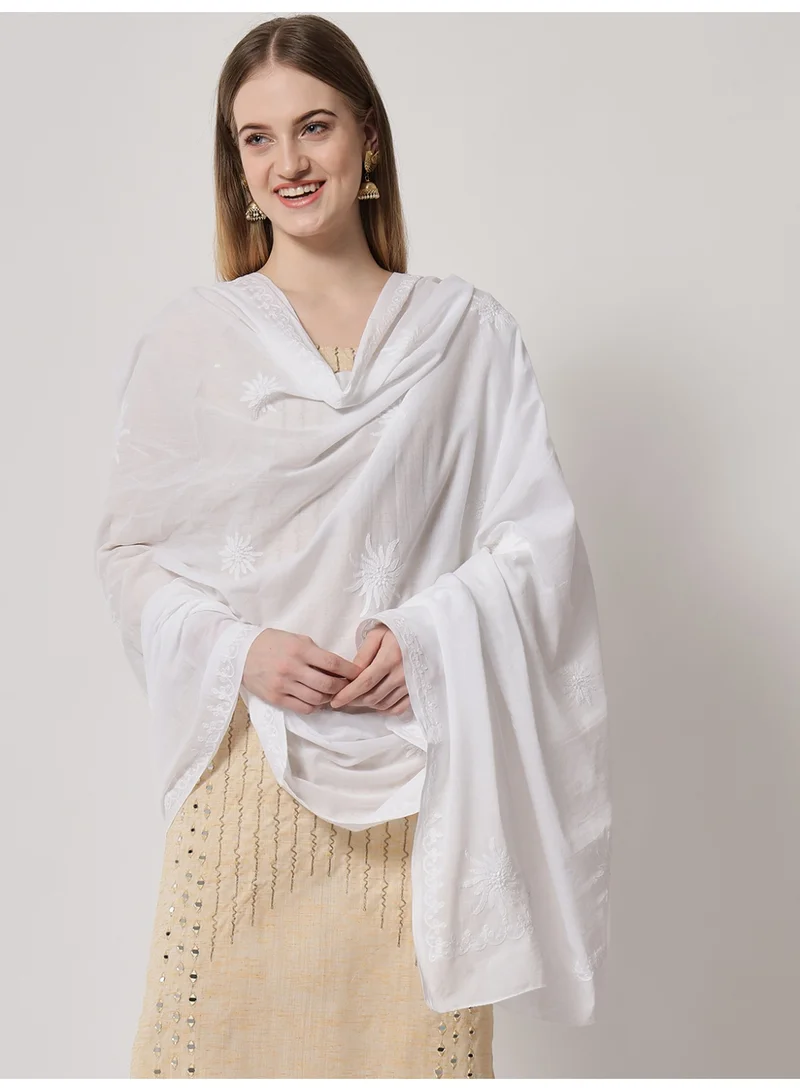 Alaya Hand Embroidered Chikankari Cotton  Dupatta-AL3574
