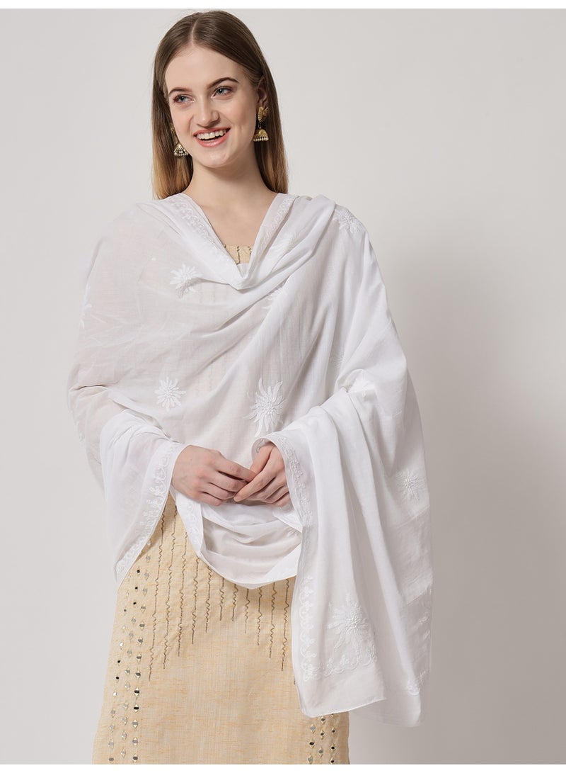 Alaya Hand Embroidered Chikankari Cotton  Dupatta-AL3574 - Image 4