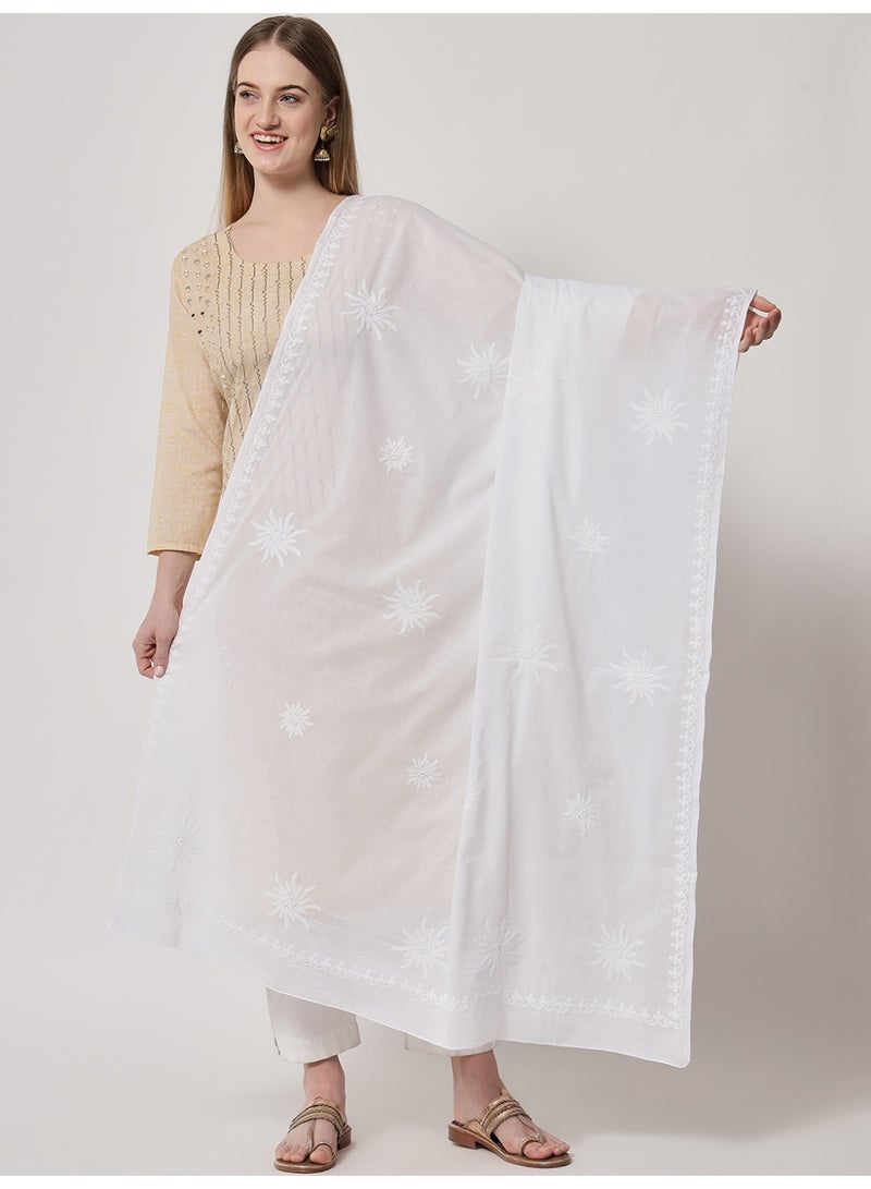 Alaya Hand Embroidered Chikankari Cotton  Dupatta-AL3574 - Image 1