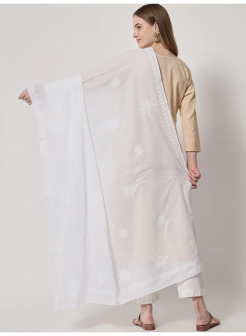 Alaya Hand Embroidered Chikankari Cotton  Dupatta-AL3574