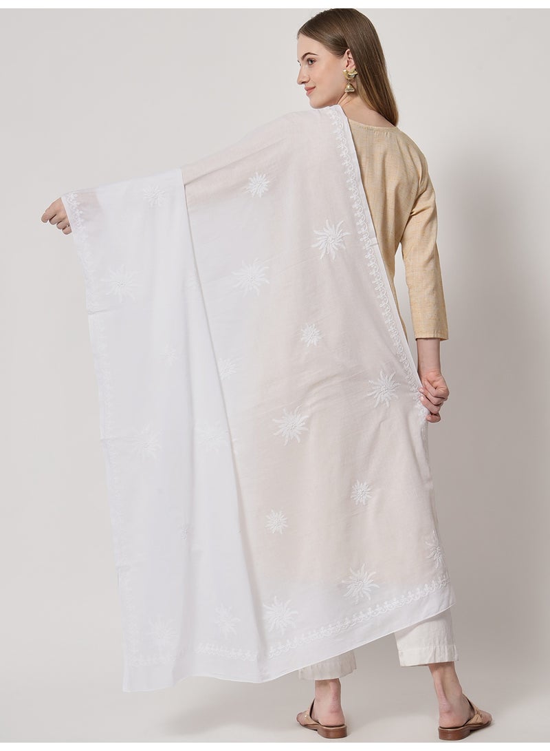 Alaya Hand Embroidered Chikankari Cotton  Dupatta-AL3574 - Image 2