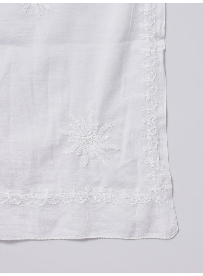 Alaya Hand Embroidered Chikankari Cotton  Dupatta-AL3574 - Image 5