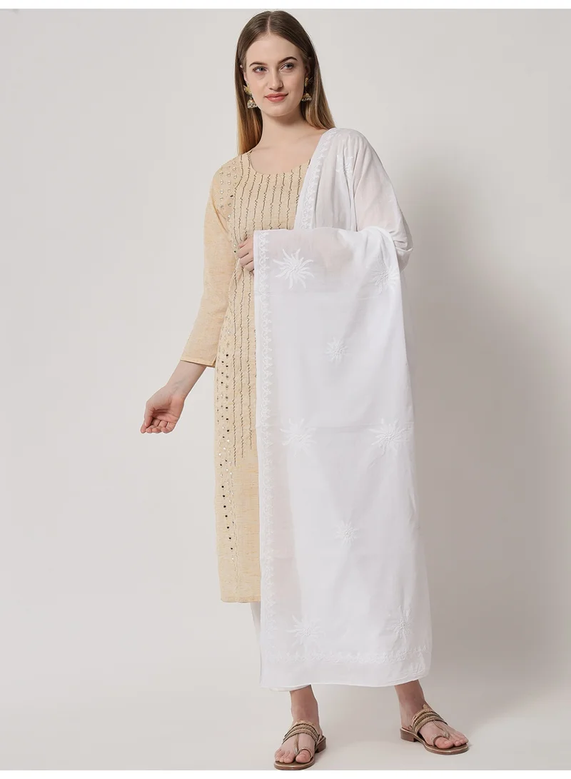 Alaya Hand Embroidered Chikankari Cotton  Dupatta-AL3574