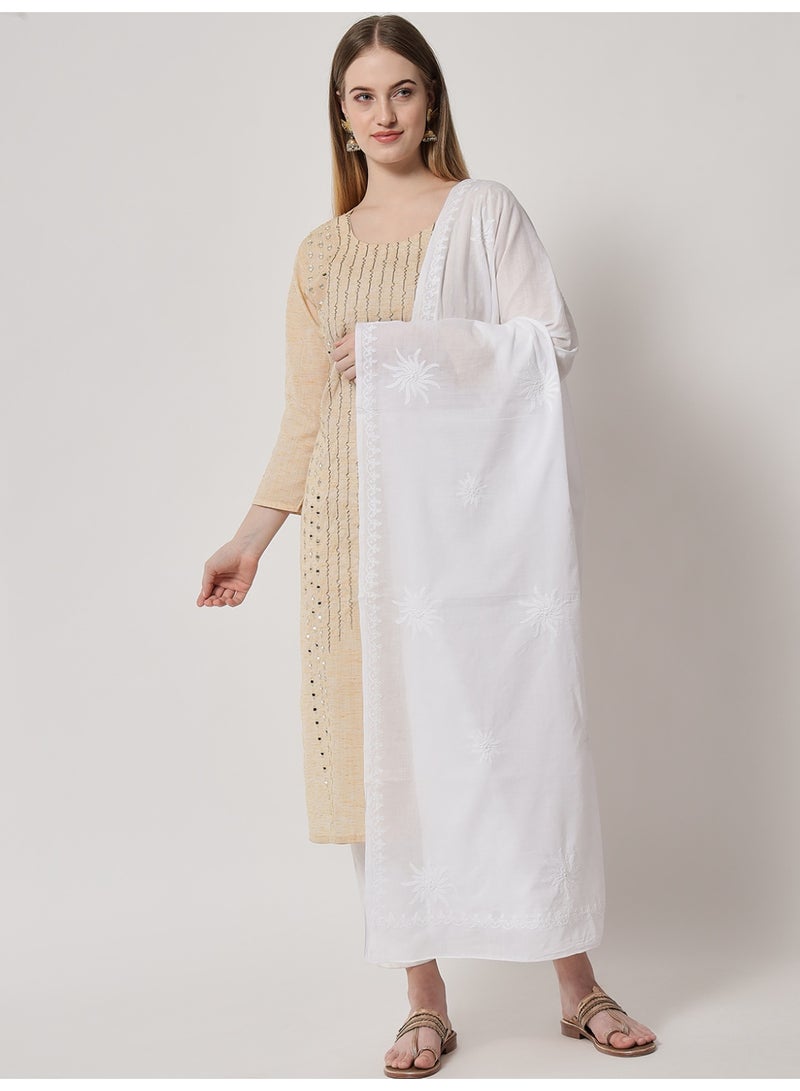 Alaya Hand Embroidered Chikankari Cotton  Dupatta-AL3574 - Image 3