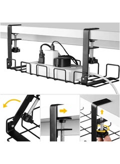 Arabest Under Desk Cable Management Tray, Upgraded Wire Management No Drill No Screws, Cable Tray with Clamp for Desk Wire Management, Computer Cable Rack for Office, Home - No Damage to Desk Black  - Image 3