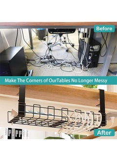 Arabest Under Desk Cable Management Tray, Upgraded Wire Management No Drill No Screws, Cable Tray with Clamp for Desk Wire Management, Computer Cable Rack for Office, Home - No Damage to Desk Black  - Image 5