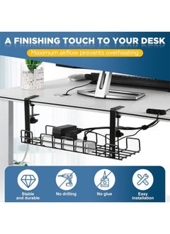 Arabest Under Desk Cable Management Tray, Upgraded Wire Management No Drill No Screws, Cable Tray with Clamp for Desk Wire Management, Computer Cable Rack for Office, Home - No Damage to Desk Black  - Image 4