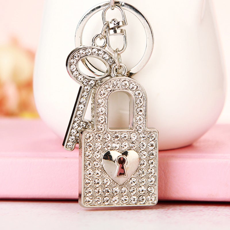 Heart Lock Diamond Couple Keychain Concenter lock Silver