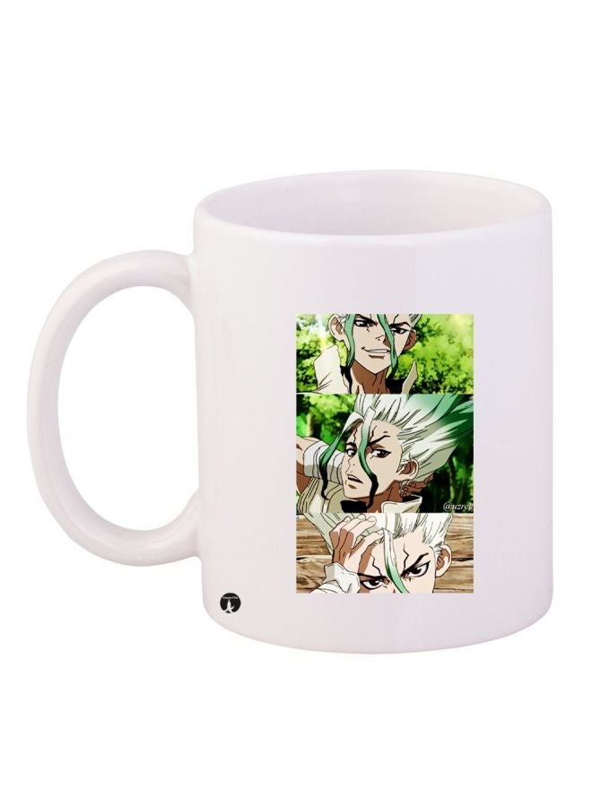 RYN Cartoon Printed Coffee Mug White/Green/Beige 11ounce