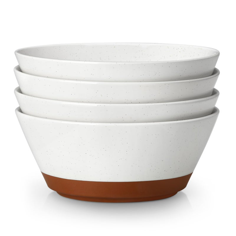 MALACASA Soup Bowls, Ceramic Salad Bowls Set of 4, 36oz Ceramic Bowls for Ramen, Cereal, Fruit and Pho, Microwave & Dishwasher Safe, Speckled Deep Bowls, Vanilla White & Brown - Image 1