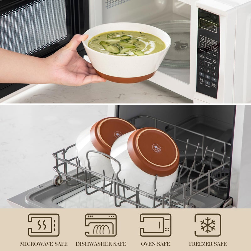 MALACASA Soup Bowls, Ceramic Salad Bowls Set of 4, 36oz Ceramic Bowls for Ramen, Cereal, Fruit and Pho, Microwave & Dishwasher Safe, Speckled Deep Bowls, Vanilla White & Brown - Image 3
