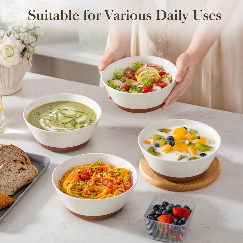 MALACASA Soup Bowls, Ceramic Salad Bowls Set of 4, 36oz Ceramic Bowls for Ramen, Cereal, Fruit and Pho, Microwave & Dishwasher Safe, Speckled Deep Bowls, Vanilla White & Brown - Image 5