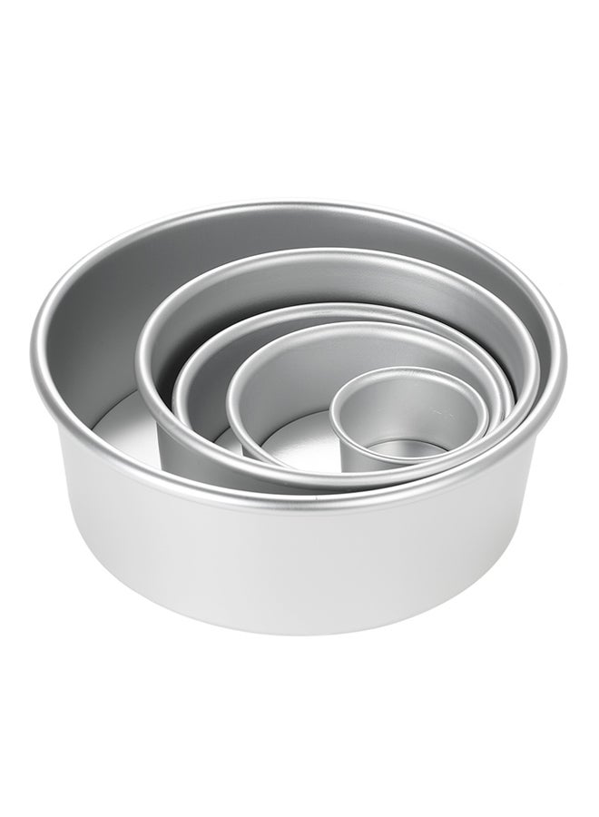 ANSELF 5-Piece Cake Mould With Removable Bottom Silver 6.4x4 , 11.2x4.5 , 14x4.5 , 16.3x7.5 , 21.8x8cm - Image 1