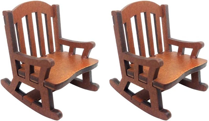 klarako 2 Pieces 1/12 Dollhouse Miniature Furniture Wooden Rocking Model Decor - Image 2