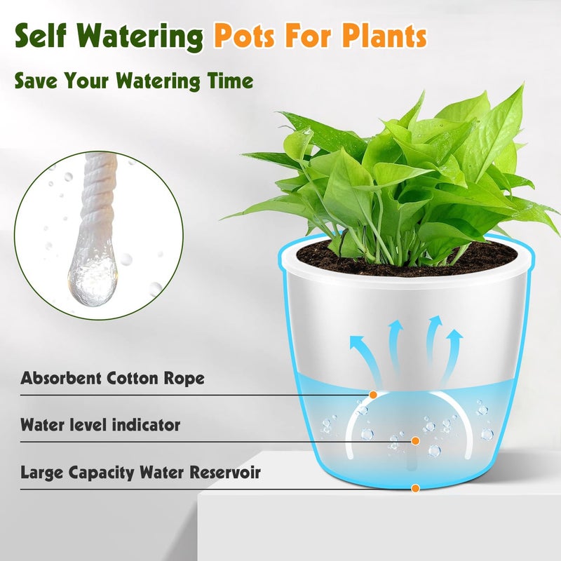 KvyusFlourish Self-Watering Pots for Indoor Plants, 8-Pack Self Watering Planter with Drainage Holes, Small African Violet Pots with Water Indicator, 5 Packs 5''/3 Pack 6.7'' Orchid Pot, White - Image 5