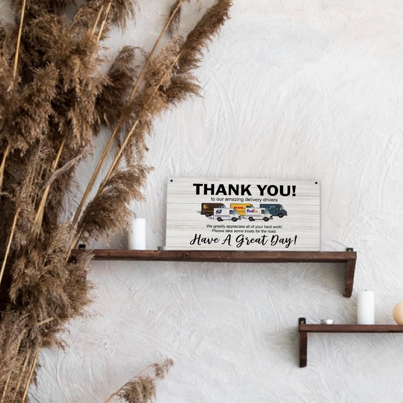 FLVGE Delivery Signs for Packages, Thank You To Our Amazing Delivery Driver Snack Sign Wood Wall Hanging Sign, Front Door Outdoor Package DeliveryBoxes Mail Box Sign - Image 4