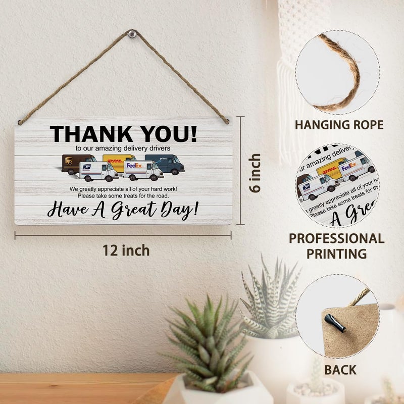 FLVGE Delivery Signs for Packages, Thank You To Our Amazing Delivery Driver Snack Sign Wood Wall Hanging Sign, Front Door Outdoor Package DeliveryBoxes Mail Box Sign - Image 5