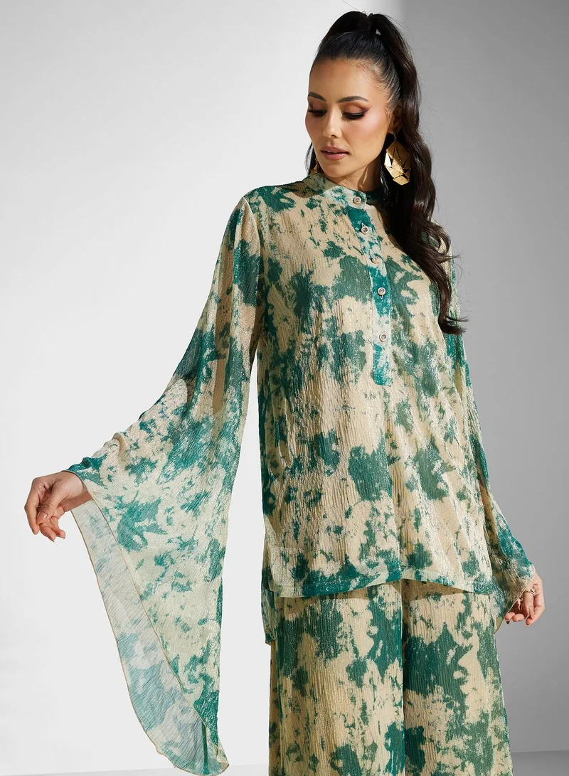 Golden Apple Button Detail Printed Top And Set