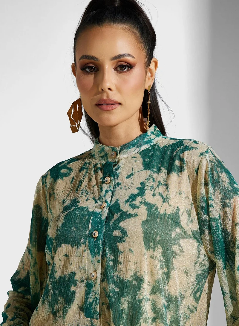 Golden Apple Button Detail Printed Top And Set