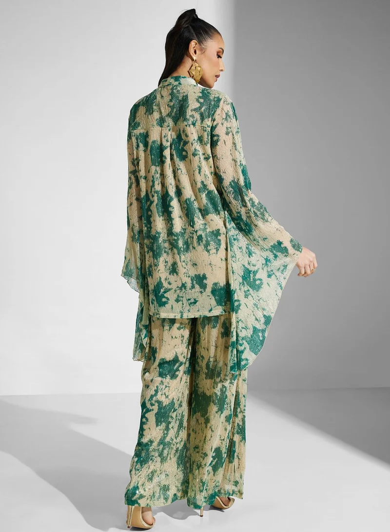 Golden Apple Button Detail Printed Top And Set
