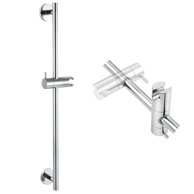CHROME SHOWER SLIDE BAR 26INCH BATHROOM SHOWER HEAD HOLDER BAR WITH ADJUSTABLE HANDHELD SHOWER HOLDER WALL MOUNT SHOWER SLIDE BAR NO DRILL