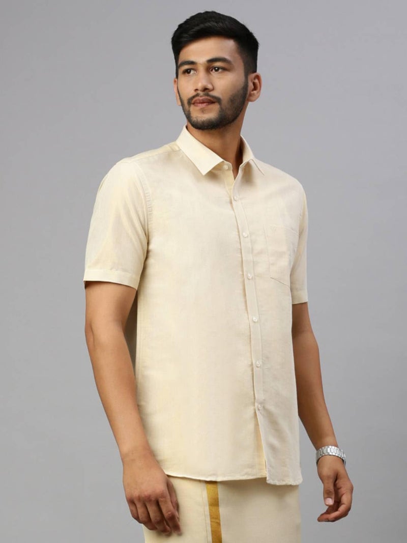 RAMRAJ COTTON Men Tissue Golden Shirt|Ideal for Festival and Wedding Occasion - Image 3