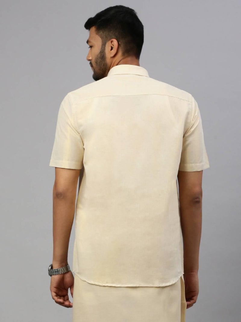 RAMRAJ COTTON Men Tissue Golden Shirt|Ideal for Festival and Wedding Occasion - Image 4
