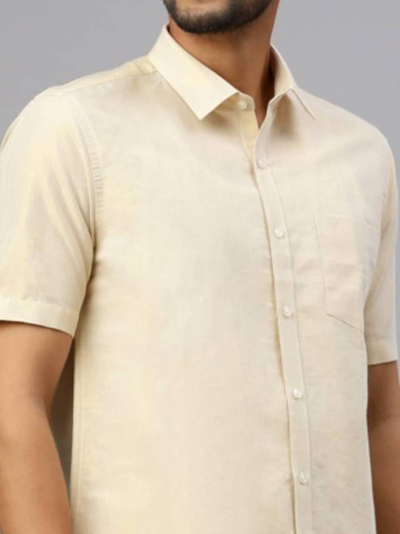 RAMRAJ COTTON Men Tissue Golden Shirt|Ideal for Festival and Wedding Occasion - Image 5