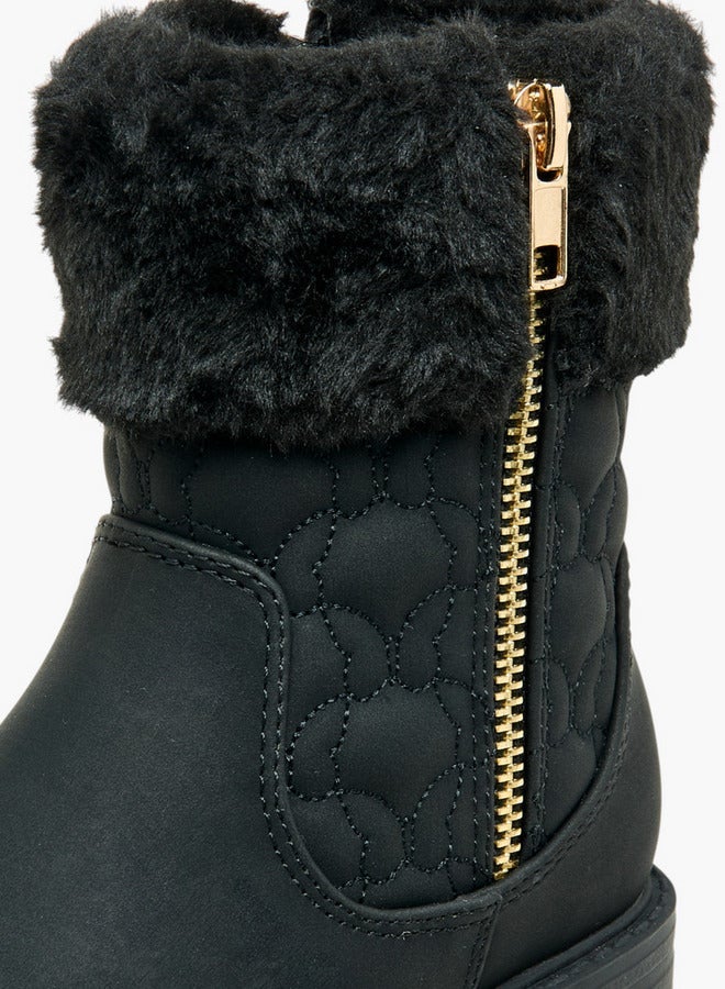 Little Missy Quilted Ankle Boots with Faux Fur and Zip Closure - Image 4