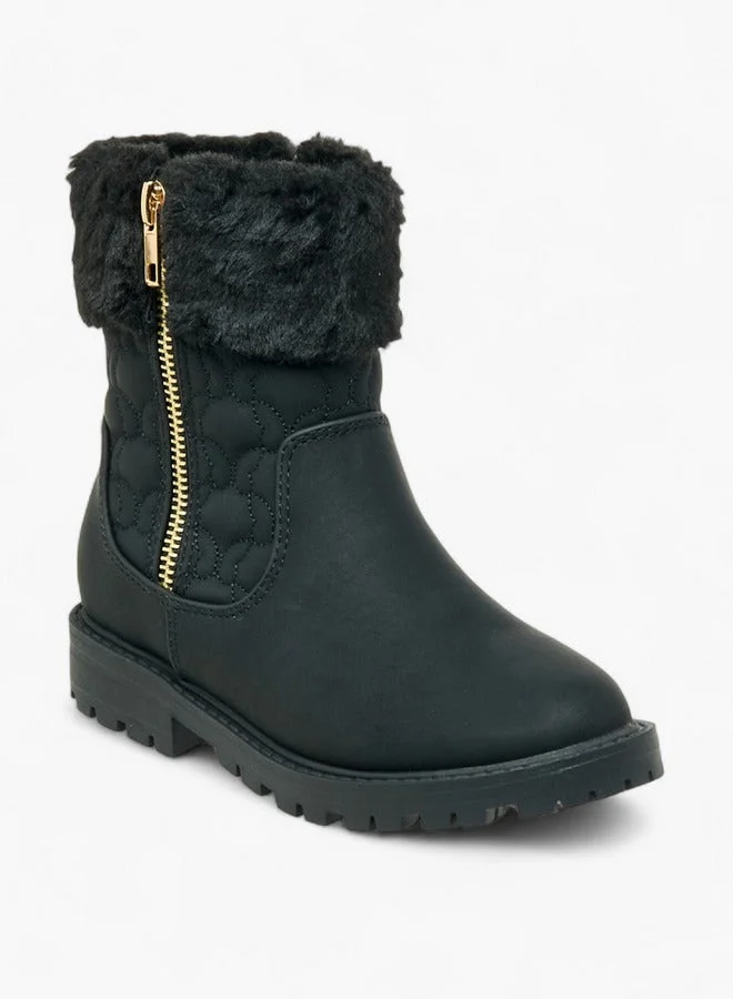 ليتل ميسي أحذية الكاحل مبطنة بفرو صناعي وسحاب إغلاق