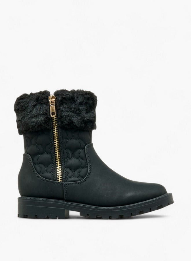 Little Missy Quilted Ankle Boots with Faux Fur and Zip Closure - Image 1