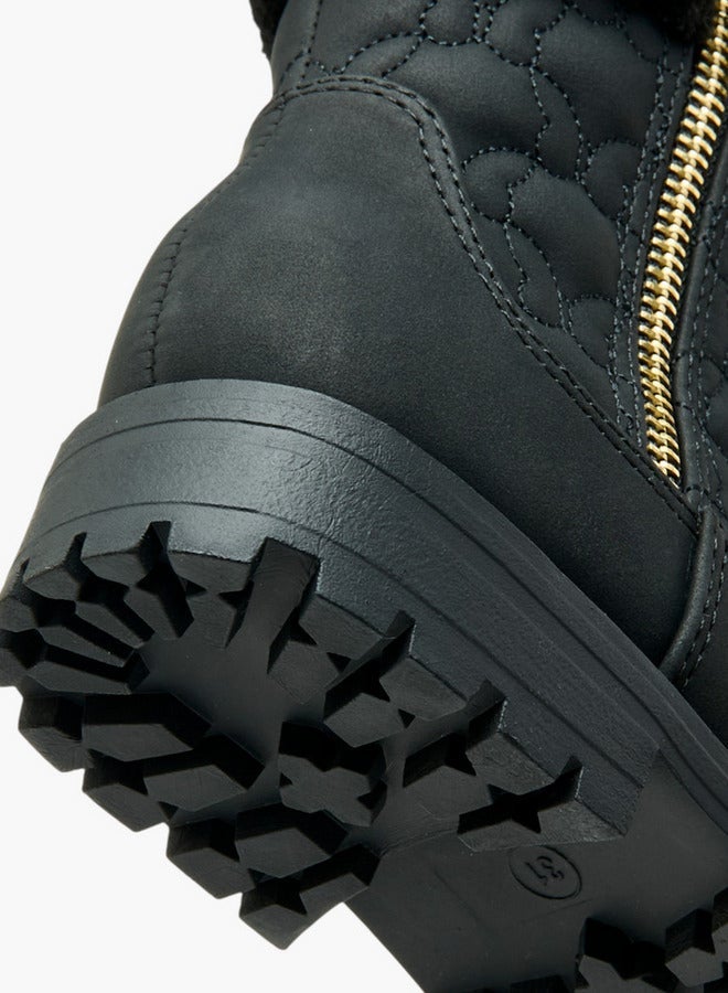 Little Missy Quilted Ankle Boots with Faux Fur and Zip Closure - Image 5