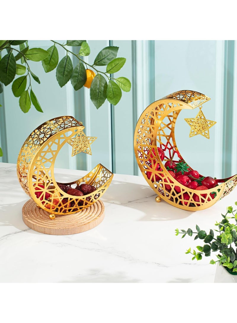 Jorunb Ramadan Eid Serving Tray, 2Pcs Moon Star Food Fruit Snack Cookie Serving Tray, Metal Dessert Food Storage Container for Ramadan and EID Mubarak - Image 3