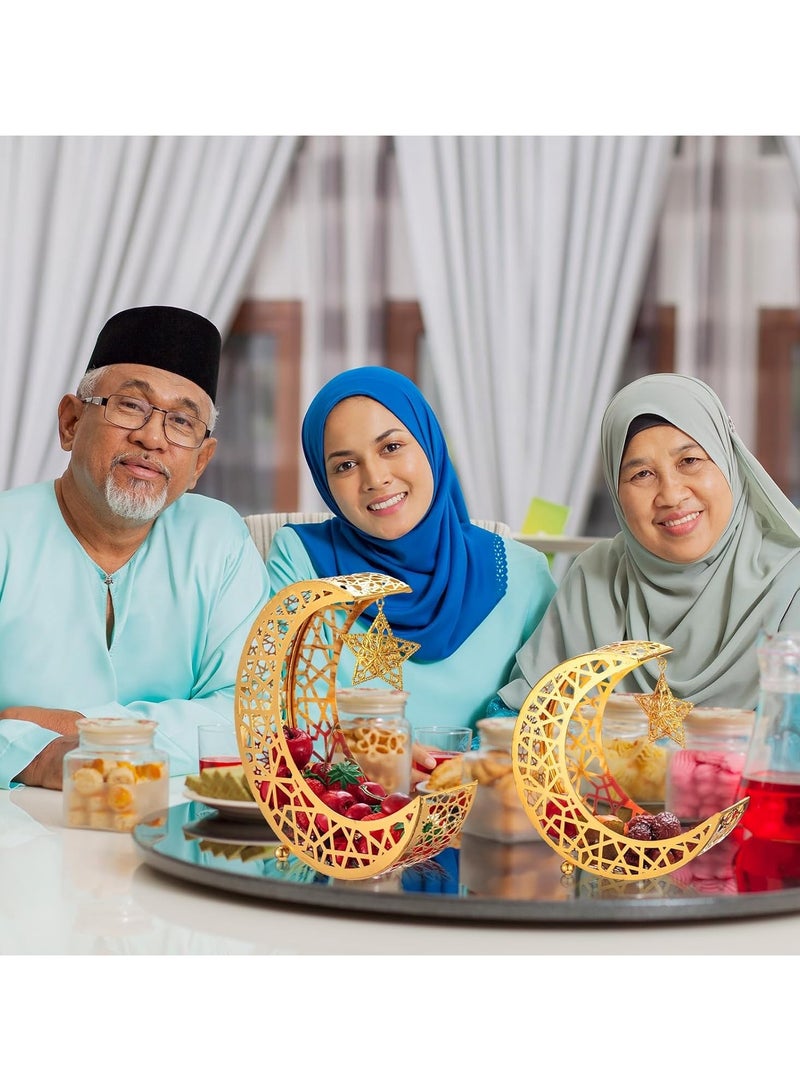 Jorunb Ramadan Eid Serving Tray, 2Pcs Moon Star Food Fruit Snack Cookie Serving Tray, Metal Dessert Food Storage Container for Ramadan and EID Mubarak - Image 4