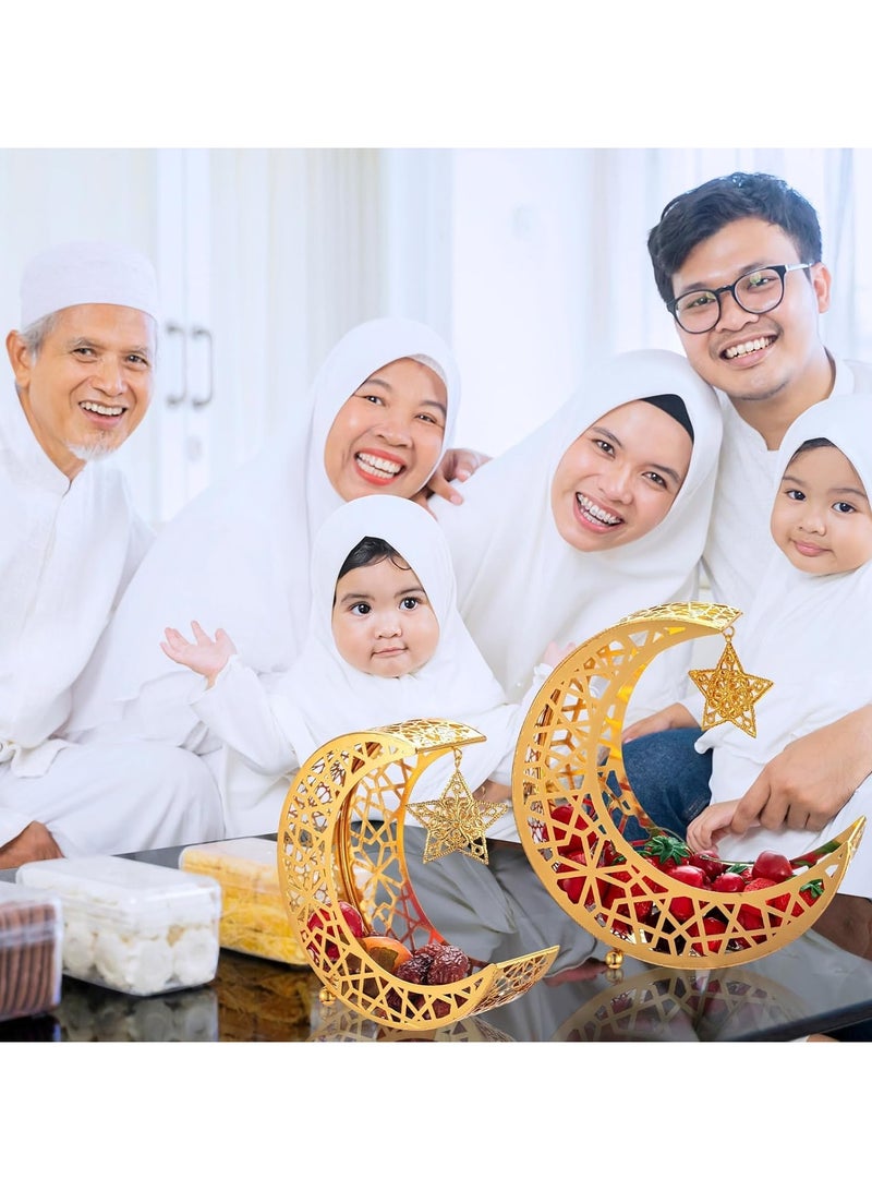 Jorunb Ramadan Eid Serving Tray, 2Pcs Moon Star Food Fruit Snack Cookie Serving Tray, Metal Dessert Food Storage Container for Ramadan and EID Mubarak - Image 5