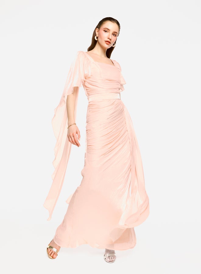 House of Moda Pleated Cape Sleeves Ruffled Detail Maxi Dress - Image 2