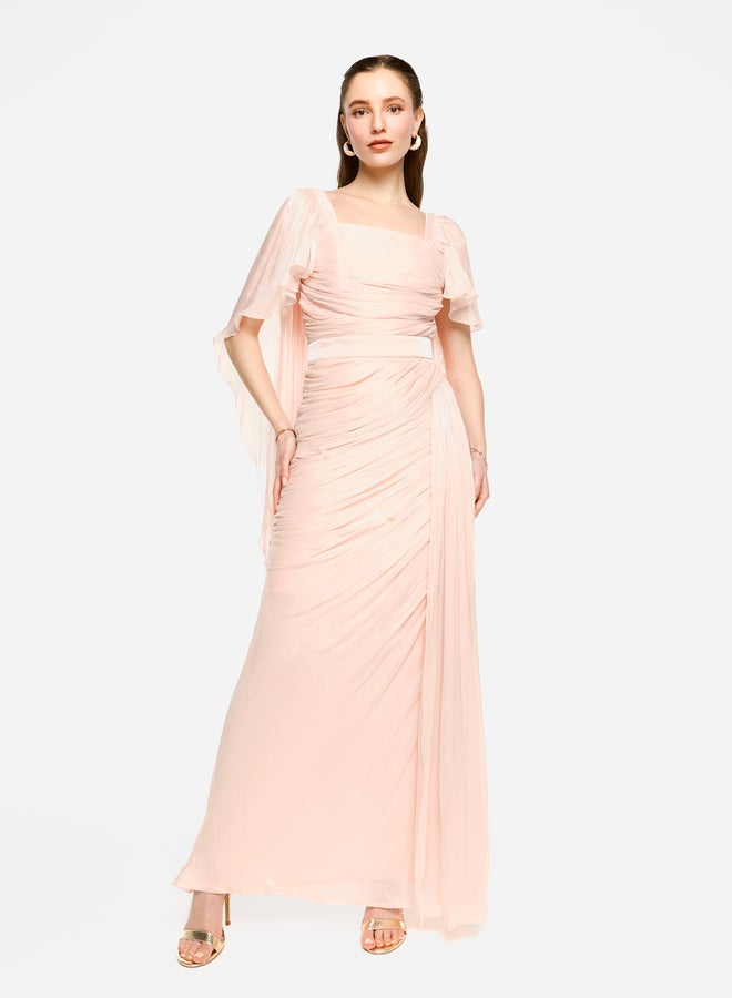 House of Moda Pleated Cape Sleeves Ruffled Detail Maxi Dress - Image 1