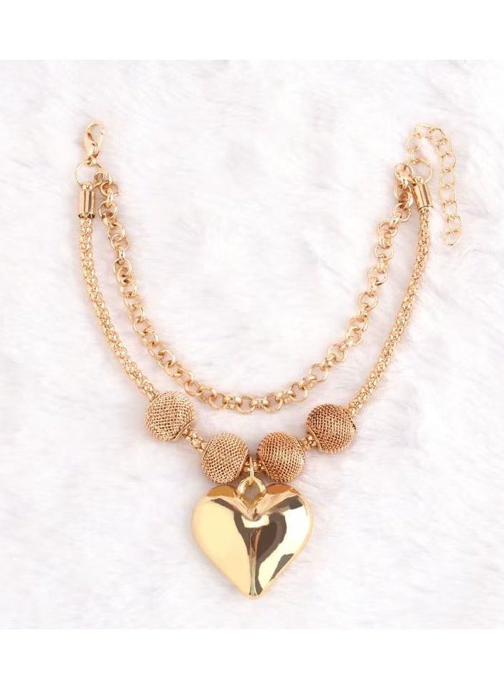 Goolsky 1pc Double-Layered Golden Chain Bracelet with Heart Charm - Cute & Simple Stainless Steel, Versatile Accessory for Casual Attire - Image 3