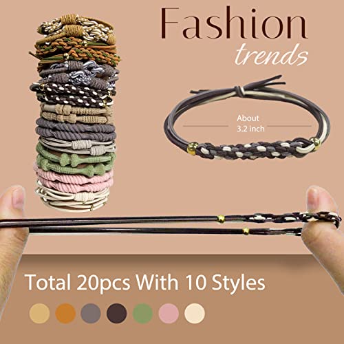 TENGYES Hair Ties for Women Girls, 20 Pcs Boho Dual-Use Bracelets and Hair Tie for Thick Hair/Pony Tails, No Damage No Crease Elastics Hair Rubber Bands Ponytail Holders (Cute) - Image 2