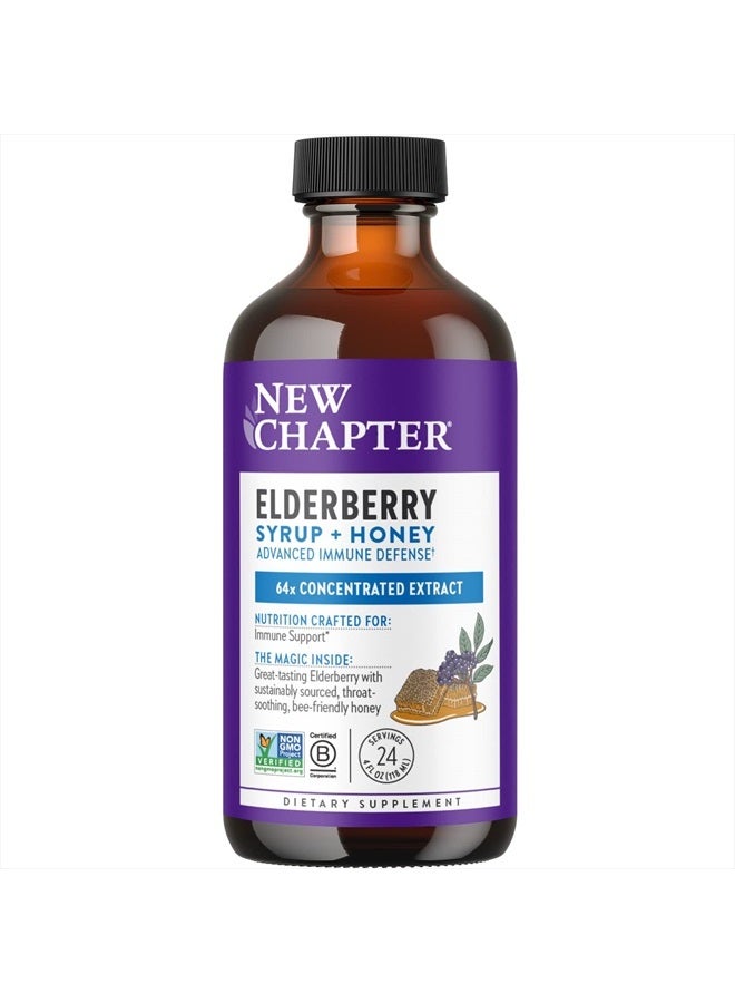 New Chapter Elderberry Syrup, 24 Servings, Immune Defense for Kids (4+) & Adults, 64x Concentrated Black Elderberry + Grade A Honey, No Corn Syrup, Non-GMO, Gluten Free - Image 1